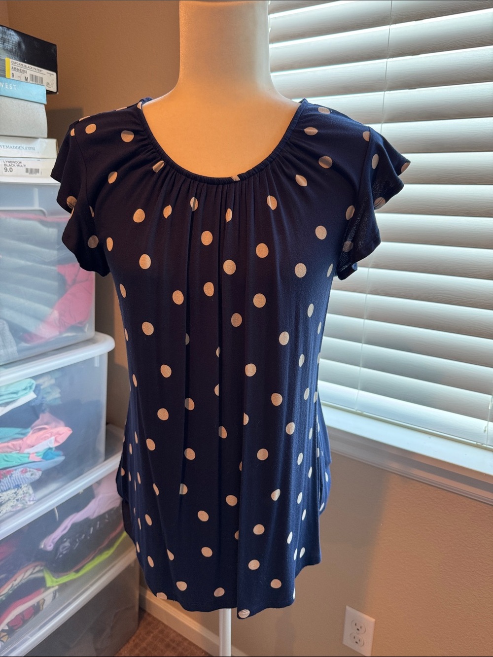 croft & barrow Navy Polka Dot Short Sleeve Scoop Neck Top
